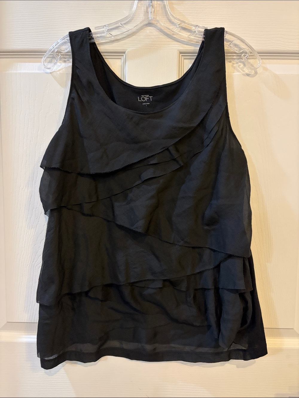 LOFT Black Layered Ruffle Sleeveless Camisole